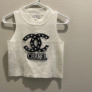 CHANEL White Tank Top with Iconic Logo
